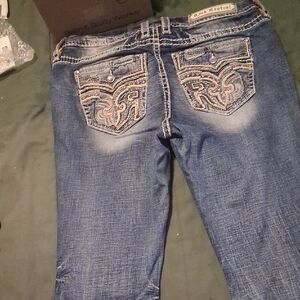Rock Revival Women's Blue Boot Cut Jeans with Embroidered Pockets